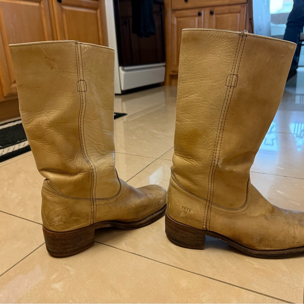 Frye Light Tan Leather Mid-Calf Pull-On Boots